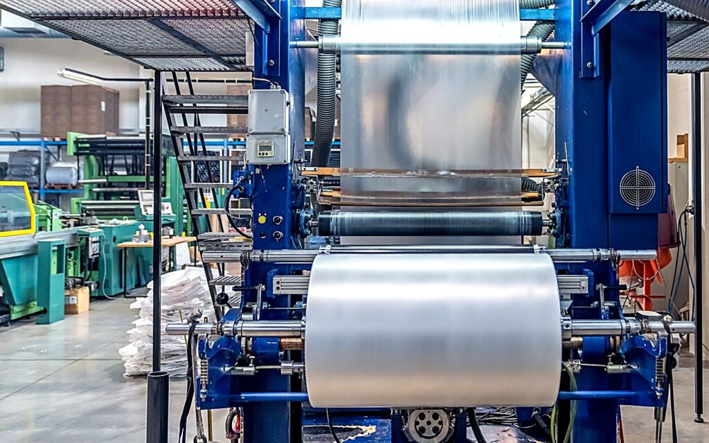 Linia produkcyjna folii stretch w zakładzie Profifol - producent folii i opakowań B2B