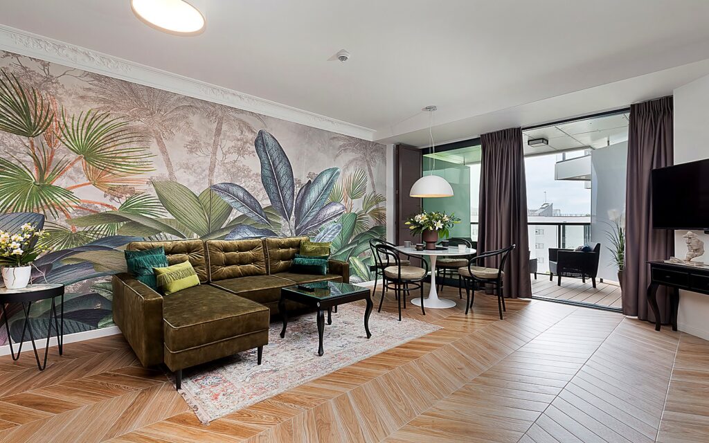 Elegancki salon apartamentu Seaside w Kołobrzegu - sesja obiektu