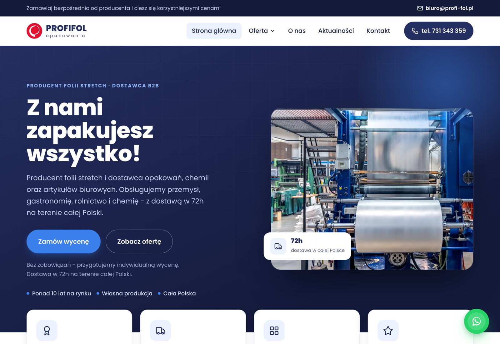 Strona główna Profifol - producent folii stretch, oferta podzielona na branże