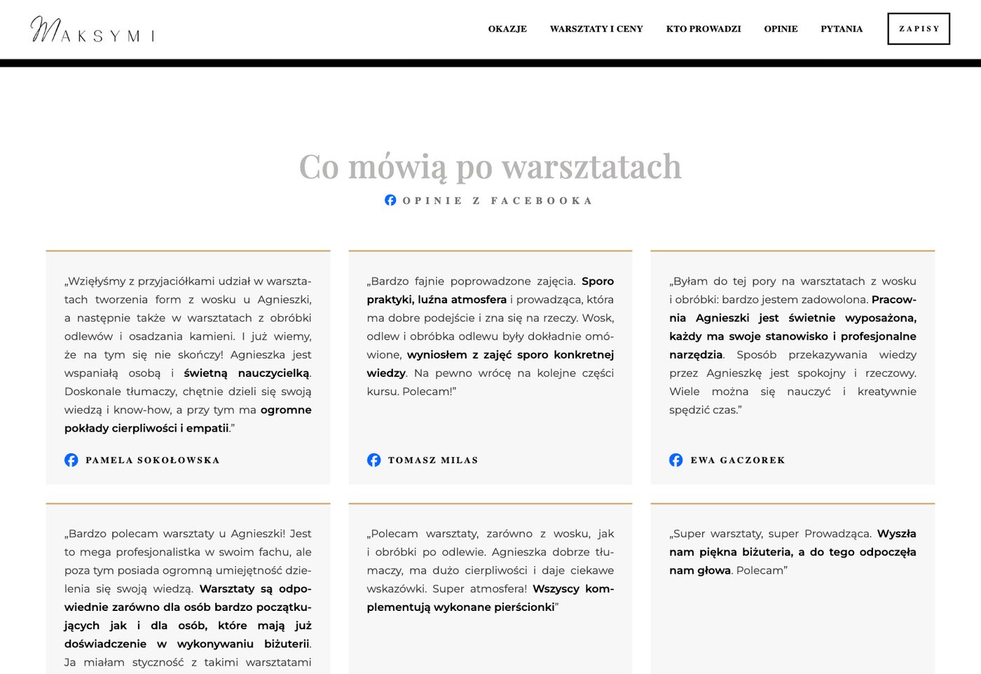 Opinie uczestników z Facebooka z imionami i nazwiskami
